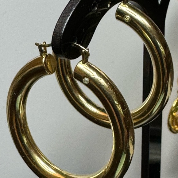 14k Israel Yellow Gold Unique Hoop Earrings With Diamond - Picture 4 of 14